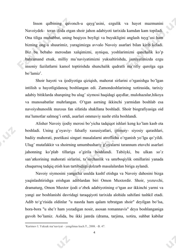 nchi yillar oxiri, oltmishinchi yillar boshlanishida shaxsga sig‘inish illati fosh qilinib, hayotda o‘z davri sharoiti darajasida yangi bir "ko‘tarilish epkini" sezilgan, adabiyotimizga gurillab yangi bir avlod—erkin vohidov, abdulla oripov, husniddin sharipov, xayriddin saloh, yusuf shamansur, aziz abdurazzoq, sayyor, jamol kamol, erkin samandar, ma’ruf jalil, rauf parfi, omon matjon, cho‘lpon ergash, mashrab boboyev va boshqa qator shoirlar—katta saf kirib kelgan edi. bu safda o‘shandayoq omon muxtorning ham o‘ziga xos ovozi va so‘zi bor edi. ushbu adabiy avlod ijodiga xos bo‘lgan—bevosita insonning murakkab olamiga murojaat qilib, ichki kechinmalarini turfa bo‘yoqlarda ochishga intilish omon muxtor she’riyatiga ham xos. shu bilan birga, abadiy mavzular—tabiat va muhabbatni yoritishga ko‘proq va ayricha e’tibor, hayot hodisalari haqida teran-falsafiy fikr yuritishga moyillik uning she’riyatida yaqqol ko‘zga tashlanadi. bunga (osoyishta ko‘ringan ruhiy holat talqiniga) qanchalik zid tuyulmasin, uning she’riyatida (aksar nasriy asarlarida ham) bosh belgi—harakatdir. bu, endi uzoq yillar davomida yaratilgan ijod namunalari, adib qahramonlariga faol (harakatchan) namoyish berish …