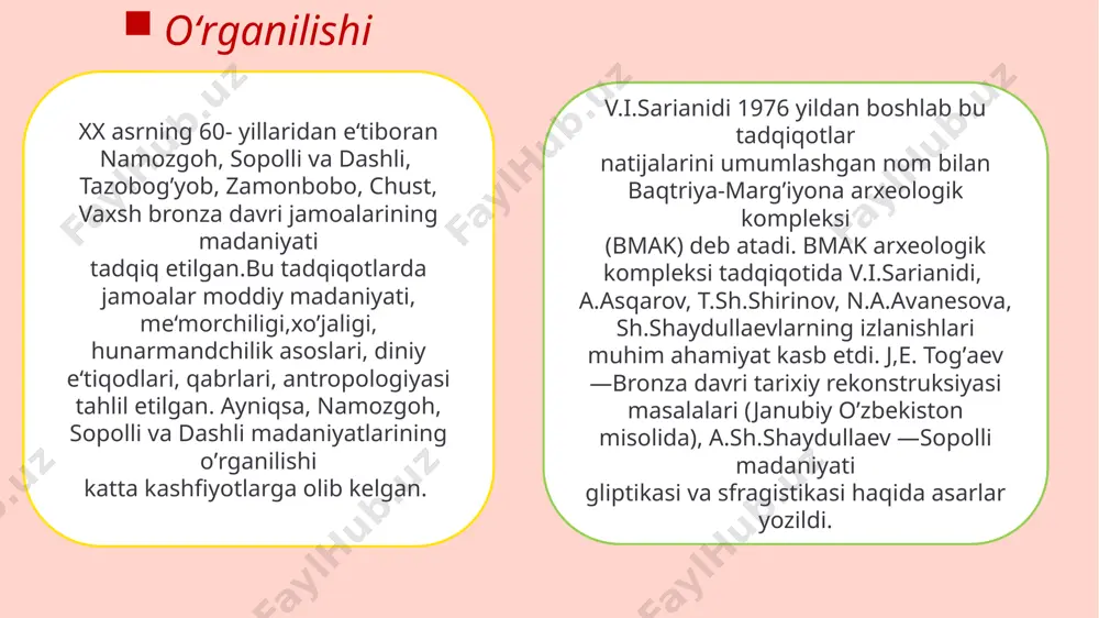i ibodatxona qurilishining qoldiqlari topilgan. arxeologlarimizning aniqlashlaricha bu ibodatxona qurilishi nomozgoh v davriga kelib qayta quriladi. uni balandligi 12 metrgacha uzaytirilgan. ostki qismi esa 55 metrgacha choʼziladi. bu hashamatli minora koʼrinishidagi ibodatxona fasadi ortida katta uzun yoʼlakli qurilish inshoati boʼlib, bunda bir birlaridan oʼtishga qulay boʼlgan qatorasiga solingan xonalar boʼlgan. ana shu xonalardan biri sigʼinish joyi boʼlib, unda muqaddas oʼchoq va diniy urfodatlar bilan bogʼliq boʼlgan idishlar topilgan. ana shu xonaning devori yonidan uncha katta boʼlmagan altar joylashgan. bu yerdan juda koʼplab bezaklar: kumushdan yasalgan qadama bezaklar, oltin marjonlar, shuningdek qimmatbaho toshlardan yasalgan turli bezaklar, oltindan yasalgan buqa va qoʼyni kallalari kabilar topilgan. sopollitepa yodgorligidan 150 dan ortiq 8 ta kvartallarga boʼlingan uy-joy qoldiqlari va 138 ta mozor komplekslari ochilgan. yodgorlikning qal‘a qismi kvadrat shaklida boʼlib, maydoni 82x82 m, atrofi uch qator mudofaa devorlari bilan oʼrab olingan. devorlarning qalinligi 2 metrdan ortiq. devorlar murakkab me‘moriy reja asosida qurilgan. qadimgi muhandislarning …
