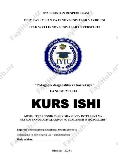 "pedagogik diagnostika va korreksiya" — DOCX