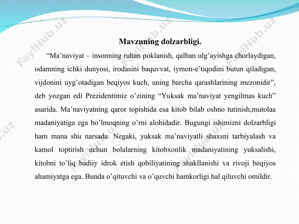 sh darslarini davlat talablari asosida hayotiy tajribalarga, kuzatishlarga suyanib, hayotga bog’lab o’tishi uning ta’sirchanligi ongli idrok etishlarini ta’minlaydi. o’qish va nutq o’stirishning ta’limiy - tarbiyaviy maqsadlari, sinflar bo’yicha o’qish mazmunini, o’qish ko’nikmalarining og’zaki va yozma nutqlarini rivojlantirish usullarini, o’qish mashg’ulotlarining yozma nutq bilan bog’lanish kabi masalalar aniq kiritilgan. boshlang`ich sinflarda o`quvchilarning og`zaki nutqini o`stirish ishi rеjali tashkil etilsa, bu sohadagi tadbirlar muntazam ravishda amalga oshirib borilsagina u o`quvchining butun vujudiga, uning hissiyotiga, tasavvuriga, iroda va xaraktеriga, nihoyat fikrlash faoliyati va qobiliyatiga ta'sir etib, nutqning ravon, ifodali bo`lishida muhim ahamiyat kasb etadi. shu yo`l bilan nutq malakalarini rivojlantirish orqali, ularda to`g`ri so`zlash va aniq, mantiqiy fikr ifodalash salohiyati shakllanib boradi. ularning ijodiy qobiliyati va istеdodlarpini rivojlantirish ro’yobga chiqaradi12. nutq o`stirishda matnlar ustida tizimli tarzda ishlash o`quvchilarni matn yaratishga o`rgatish, ularning so`z boyligini aniqlash va rivojlantirib borish, so`z ma'nolarini to`g`ri anglash, o`z nutqlarida to`g`ri iishatish imkoniyatlarini tug`diradi. boshlanrich sinflarda o`quvchilar nutqini samarali …