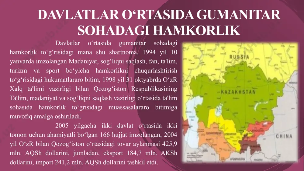alpi ichki mahsulotda sanoat 22,2%, savdo va umumiy ovqatlanish 18,1%, qishloq xo‘jaligi va o‘rmon xo‘jaligi 12,7%, transport va aloqa 11,8% ni tashkil etadi. sanoatida yonilg‘i-energetika, qora va rangli metallurgiya, oziq-ovqat, mashinasozlik va metalsozlik, kimyo va neft kimyosi, yengil, qurilish materiallari-sanoati yetakchi tarmoqlardir. qora metallurgiya sanoati markazlari temirtov, oqto‘ba, qaraganda, oqsuv shaharlari hisoblanadi. qozog‘iston haqida rangli metallurgiya sanoati rangli metallurgiya sanoati mis (balxash va jezqazgan kon-metallurgiya kombinatlari), qo‘rg‘oshin-rux (ust-kamenogorsk, chimkent), alyuminiy (pavlodar) sanoatini o‘z ichiga oladi; titan-magniy ishlab chiqariladi. mashinasozlik (temir-press uskunalari, stanok, ekskavator, traktor, qishloq xo‘jaligi mashinalari ishlab chikarish) korxonalari qarag‘anda, olmaota, ostana, pavlodar, ust-kamenogorsk shaharlarida joylashgan. kimyo sanoati korxonalari mineral o‘g‘it, fosfor, plastmassa, sintetik kauchuk, kimyoviy tola va b. ishlab chiqaradi (qoratov, chimkent, taroz, aterov). aterov, pavlodar shaharlarida neftni qayta ishlash zavodlari bor qurilish materiallari sanoati 10 qurilish materiallari sanoatida sement, ohak, g‘isht, temir-beton konstruksiyalari ishlab chiqarish, yengil sanoatning ko‘n-poyabzal, teri-mo‘yna, jun, trikotaj, ip-gazlama ishlab chiqarish tarmoqlari rivojlangan. oziq-ovqat …