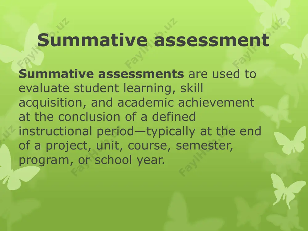 g around the room, interacting with each child, and assessing their progress towards the learning objective. in the moment assessment can take many forms: • you could use a question from your shared learning to assess where you need to pitch independent work, or which pupils need further support • it could be as simple as asking key questions to children during their independent work • you could be use ‘exit tickets’ to assess children’s understanding at the end of a lesson to sum up: summative assessment: fixed, end of lesson/module/course evaluation a formal process, which is highly structured normalizes scores for comparison against a pre-decided standard evaluates the end result, not the process produces a grade formative assessment: ongoing and flexible evaluation which is incorporated into the lesson informal process, designed to give feedback and affect lesson focuses on the individual performance and needs of students produces feedback to …