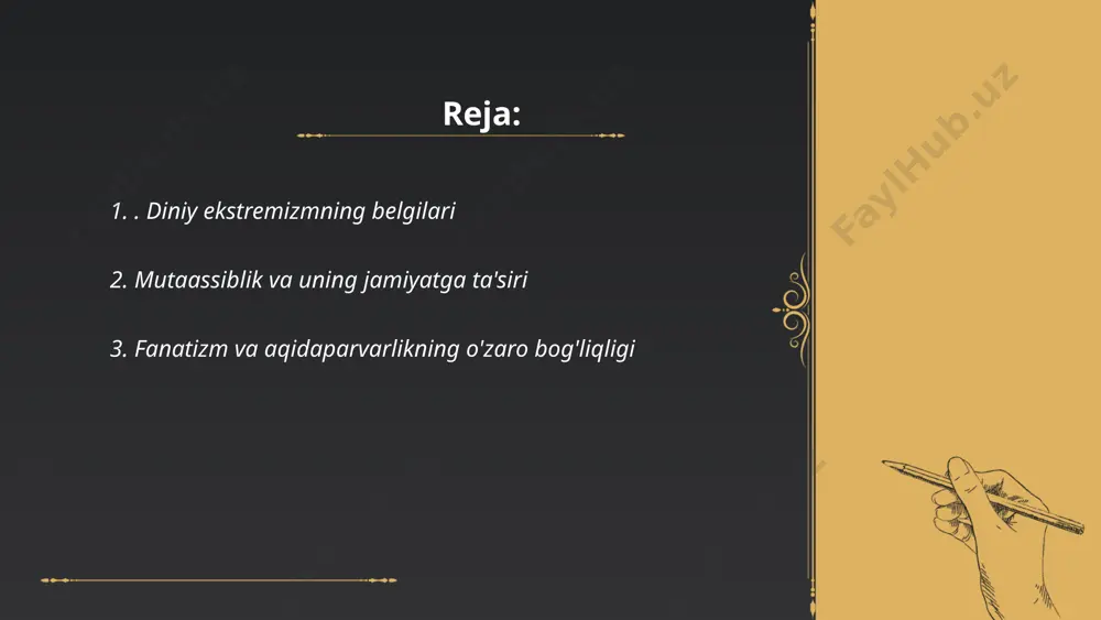 in. shu bois, ta'lim va madaniyat orqali bag'rikenglikni targ'ib qilish muhimdir. jamiyatni birlashtirish va ziddiyatlarni kamaytirish uchun diniy va etnik bag'rikenglikni rivojlantirish zarur. ... t.me/slaydai_bot fanatizm va aqidaparvarlik o'rtasidagi bog'liqlik shaxs va jamiyatga ta'sir ko'rsatadigan salbiy hodisalardir. fanatizm, shaxsning biror g'oyaga yoki shaxsga ortiqcha ishonch yo'qligi yoki tanqidiy fikrlash layoqatini yo'qotishi bilan ifodalanadi. aqidaparvarlik esa ma'lum bir diniy yoki mafkuraviy aqidalarga qattiq amal qilishdir. statistik ma'lumotlarga ko'ra, 2000—2020 yillar oralig'ida fanatik harakatlar yevropada 15% ga oshgan, bu esa ko'pincha aqidaparvarlik bilan bog'liq. dunyo miqyosida terror aktlarining taxminan 70% dan ortig'i aqidaparvar guruhlar tomonidan amalga oshiriladi. ushbu ikki tushuncha ko'p hollarda ekstremizm va ijtimoiy nizolarga olib keladi va jamiyatda radikal harakatlarning ortishiga sabab bo'ladi. ... t.me/slaydai_bot fundamentalizm 20-asr boshlarida, ayniqsa aqshda protestant jamoalari orasida ommalashgan. 1920-yillarda amerika qo'shma shtatlaridagi protestant cherkovlarida "fundamentals" deb nomlangan esse to'plami tarqaldi, bu esa harakat nomini berdi. 1979 yilda eron islom inqilobi natijasida fundamentalizm islom olamida …