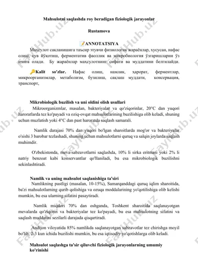 mikrobiologik buzilish va uni oldini olish usullari — DOCX