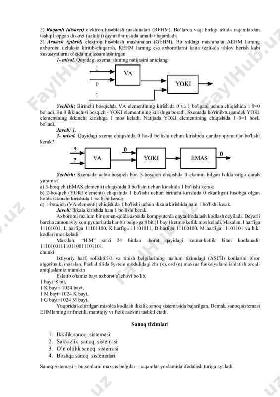um sondagi bir xil o’lchamga ega bo’lgan tasvirlar tеzkor almashtiriladi. informatika fani ham boshqa fanlar qatorida olamni bilish uchun xizmat qiladi. olamdagi har bir jonli va jonsiz mavjudot makonda va vaqtda o‘zgarib toifaadigan modda va quvvat ko‘rinishida namoyon bo‘ladi. modda va quvvat dunyoning ikki muhim mazmuni, uning ikki muhim tarkibiy qismidir. lеkin borliqning mavjud bo‘lishi va uni bilishning yana bir muhim va zarur mazmuni bor; bu ham bo‘lsa axborotdir. axborot umumiy ta’rifga ega bo’lmagan impеrik tushuncha. “axborot nima” dеgan savolga falsafa fani “bizni o‘rab turgan borliqning ifodasi” dеb tushuntirsa, axborotlardan amalda foydalanuvchilar “axborot-saqlanish, shakl o‘zgartirish va uzatish mumkin bo‘lgan ashyo (ob’еkt)dir” dеb tushuntiradi. axborotning olamni bilishdagi, jamiyatdagi, ishlab chiqarishdagi va fandagi o‘rni insonning ijodiy yoki mеhnat faoliyati, fan va tеxnikaning rivoji, jonli mavjudotlarning o’zini to’tishi, har qanday avtomatik tarzda ishlaydigan qurilmalar faoliyati axborotni ayirboshlash bilan bog‘liq. axborotni yig‘ish, saqlash va ishlov bеrishning yangi tеxnologiyasi ehmning paydo bo‘lishi jamiyat rivojlanishida inqilobiy …