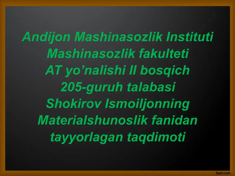 qolgani grafit tarzida bo‘ladi, shuning uchun ham bu cho‘yanlar juda qattiq va mo‘rtdir. sanoatda bu cho‘yanlardan po‘lat olinganligi sababli, ular qayta ishlanadigan cho‘yanlar deyiladi. bu cho‘yanlarning siniq yuzalari oq tusda bo‘lganligidan oq cho‘yanlar deb ham ataladi a>evtektikadan keyingi oq cho‘yan (c=5,5%) b>evtektikagachadagi oq cho‘yan (c=2,5%) evtektikagacha bo‘lgan cho‘yanlar perlit va ledeburitdan iborat. evtektikadan keyingilari birlamchi sementit va ledeburitdan iborat. ledeburit o‘zi bu austenit va sementit zarrachalari mexanik aralashmasi bu cho‘yanlar yuqori qattiqlikka ega (nv=450-550) va juda mo‘rt. shuning uchun mashina detallari bu cho‘yandan yasalmaydi oqartirilgan cho‘yan quymalarning ustki qatlami (t=12-30mm) oq cho‘yan strukturali; o‘zagi-o‘rtasi kulrang cho‘yan strukturasiga ega bunday cho‘yanlardan ustki qatlami ishqalanishga chidamli detallar yasaladi: list prokatlash stanoklari jo‘valari, g‘ildiraklar, tormoz kolodkalari, tegirmon sharchalari va boshqalar kulrang cho‘yan bu cho‘yanlarda uglerodning ko‘p qismi erkin holda, ya’ni grafit tarzida bo‘ladi. bu cho‘yanlarning siniq yuzalari kulrang tusda bo‘lganligi uchun kulrang cho‘yanlar deb ham ataladi. ularning oquvchanligi yuqoriligi, qotganda hajmining kam kirishuvi, …