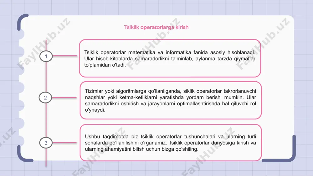 xususiyat kvant tizimlarining dinamikasini o'rganish uchun zarurdir. kvant mexanikasidagi tsiklik operatorlarni tushunish kvant tizimlarining xatti-harakatlarini tushunishga olib kelishi va murakkab kvant hodisalarini tahlil qilish uchun asos yaratishi mumkin. funktsional tahlilda siklik operatorlar funktsional tahlilda siklik operatorlar hilbert fazolarida operatorlarni o'rganishda hal qiluvchi rol o'ynaydi. ular vektorlarni pastki fazoda tsiklik ravishda siljituvchi operatorlardir. tsiklik operatorlarni tushunish spektral nazariyani va siklik vektorlarning xususiyatlarini o'rganishni o'z ichiga oladi. ushbu operatorlar dinamik tizimlar va boshqa matematik tuzilmalarni o'rganishda muhim vositadir. ushbu operatorlar o'zlarining tsiklik tabiati tufayli qiziqarli xususiyatlarni va matematikaning turli sohalari bilan bog'lanishlarini namoyish etadilar va bu ularni tadqiqot uchun qiziqarli mavzuga aylantiradi. e'tiboringiz uchun rahmat