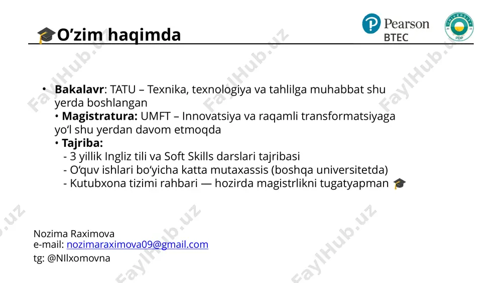 aqamli texnologiyalar orqali o‘zgartirish misol dron yaratish qishloq xo‘jaligida dronlardan foydalanish maqsad yangi narsalarni kashf qilish mavjud tizimlarni raqamlashtirish orqali yaxshilash why? nega bu fan muhim? lo1: biznes transformatsiyasiga olib keluvchi, bozorni izdan chiqaruvchi omillar (disruptiv omillar) ni o‘rganish. lo2: raqamli transformatsiyaning turlarini o‘rganish. lo3: muvaffaqiyatli raqamli transformatsiyani amalga oshirish uchun zarur bo‘lgan talablarni o’rganish. lo4: raqamli transformatsiya jarayonida g‘oyalarni himoya qilish usullarini ko‘rib chiqish hamda ularning afzalliklari va kamchiliklarini tahlil qilish. “raqamli davrda faqat hushyor va doimiy harakatda bo‘lganlar omon qoladi”. (andy growe) task “innovatsiya detektivi” – atrofimizdagi raqamli transformatsiyani aniqlang! nimani aniqlaysiz? ushbu joy yoki xizmatda qanday raqamli texnologiya ishlatilmoqda? 2. qanday muammoni hal qiladi? 3. mijozlar uchun qanday qulaylik yaratadi? 4. ish jarayonini qanday optimallashtiradi? image1.png image2.png image3.jpeg image4.png image5.png image6.png image7.png image8.jpeg image9.png image10.png image11.png image18.png image12.jpeg image13.png image14.jpeg image15.jpeg image16.jpeg image17.png image19.png image20.png image21.png image22.png image23.jpeg image24.jpeg image25.jpeg image26.jpeg image27.jpeg /docprops/thumbnail.jpeg