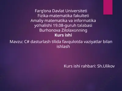 c# dasturlash tilida favqulotda vaziyatlar bilan ishlash — PPTX
