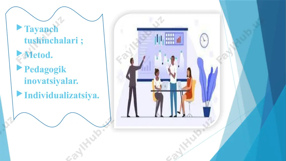 ta’lim dasturlarini amalga oshirishni ta'minlash uchun barcha imkoniyatlardan foydalanish; inklyuziv ta’lim tashkil etilgan taqdirda, zarur shart-sharoitlarni ta'minlash; ● mahalliy sharoitga moslashtirilgan – madaniy va tarixiy qadriyatlarga, milliy va mintaqaviy an'analar, tabiatga, iqlimga bog‘liq xususiyatlar, hududdagi sanoat rivojlanishining o‘ziga xos xususiyatlariga mos bo‘lishi; ● shaxga yo‘naltirilgan – pedagog har bir bolaning o‘z qiziqishiga ko‘ra shug‘ullanishini ta'minlashi kerak (bolalar guruh muhitida osongina harakat qilishadi, qayerda nima joylashganini biladilar, o‘yinchoqlar va barcha resurslardan erkin foydalana oladilar). rivojlantiruvchi muhitning mazmuni maktabgacha ta’lim tashkilotining sharoitlari va imkoniyatlaridan kelib chiqqan holda kamida 5ta rivojlanish markazlarini tashkil etishni ta'minlashi kerak. xulosa ;’’d’’ xozirda mtt da metodist vazifasida ish olib bormoqdaman.shunga qaramay bolajonlar bilan muntazam suxbatlashib,indivudal shug’illanishga harakat qilaman.mttlarda asosan pedagog tarbiyachining kasbiy maxoratiga,intektual yondashuviga va albatta metodik faolligiga xam bog’liq bolajonlar uchun rivojlantiruvchi muxitni yaratilishi.men xam juda ko’p tumandagi ‘’yil ayoli’’ ,’’yil tarbiyachisi’’ tanlovlarda ishtirok etib kelmoqdaman.kelajakda albatta o’z inavatsion g’oyalarim bilan metodlarim bilan ustozlarim bergan yuksak …