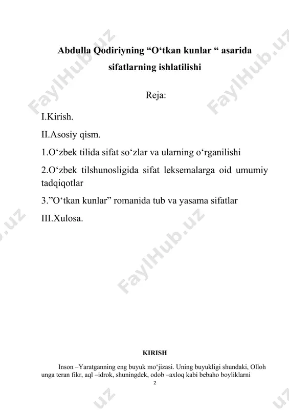 tgan bebaho boylikning vorislari sifatida ona tilimizni asrab– avaylashimiz, uni boyitish, nufuzini yanada oshirish ustida doimiy ishlashimiz zarur. ayniqsa, fundamental fanlar, zamonaviy kommunikatsiya va axborot texnologiyalari, bank –moliya tizimi kabi o‘ta muhim sohalarda ona tilimizning qo‘llanish doirasini kengaytirish, etimologik va qiyosiy lug‘atlar nashr etish, zarur atama va iboralar, tushuncha va kategoriyalarni ishlab chiqish, bir so‘z bilan aytganda, o‘zbek tilini ilmiy asosda har tomonlama rivojlantirish va milliy o‘zlikni, vatan tuyg‘usini anglashda ezgu maqsadlarga xizmat qilishi, shubhasiz.”2 [footnoteref:1] [1: aytmatov chingiz,shohonov muxtor.cho’qqida qolgan ovchining oh-u zori.toshkent—2009.28-bet. 2 karimov i.yuksak ma’naviyat –yengilmas kuch.toshkent:ma’naviyat-2008. 87-bet. ] o‘zbekiston o‘z mustaqilligining yigirma uchinchi dovonidan mislsiz muvaffaqqiyatlar bilan o‘tdi. bu muvaffaqqiyatlarning zalvorli salmog‘i, hech bir istisnosiz, hayotimizning barcha sohalarida -iqtisodiyotda ham, ijtimoiyotda ham, ma’rifat–u ma’naviyatda ham tarozi pallasini ro‘yirost bosib turibdi. ana shunday muvaffaqqiyatlarning eng muhtashamlaridan biri, shubhasiz, shuki, xalqimizning aqliy va ruhiy dunyosining oynasi, dunyolarga bermaydigan bebaho boyligi bo‘lgan, ammo asrlar davomida qizil va yana qancha …