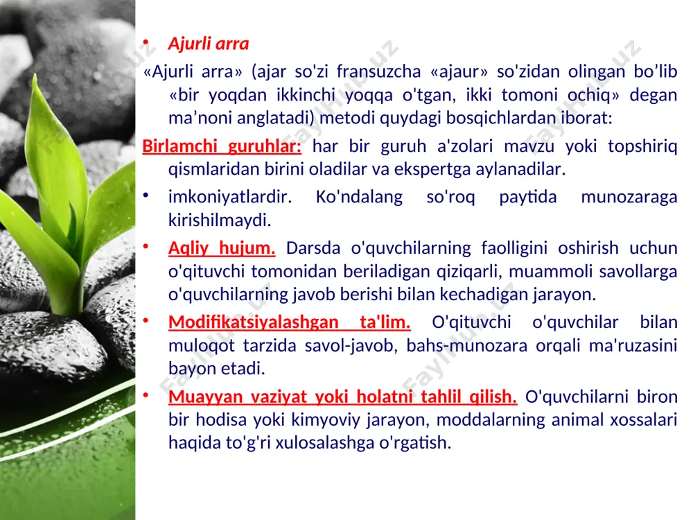 asiyasi 0.002 mol/l bo’ladi. shunday qilib, kimyoviy reaksiya tezligini o’lchashda moddalar konsentrasiyasini mol\l hisobida, vaqt birligi esa sekund, minut, soat, sutkalar hisobida olinadi. reaksiya tezligini topishda reaksiyaga kirishayotgan moddalarning yoki reaksiya mahsulotlarining konsentrasiyalari o’zgarishini bilishning farqi yo’k. qaysi moddani miqdorini o’lchash qulay bo’lsa, reaksiya tezligi o’sha modda konsentrasiyasi o’zgarishi bilan o’lchanadi. reaksiyaga kirishayotgan moddalarning konsentrasiyalari reaksiya davom etgan sari kamayadi; mahsulotlarniki, aksincha ortib boradi. ko’pincha, dastlabki moddalar konsentrasiyalari kamayishidan foydalaniladi. masalan; agar reaksiyaning tezligi minutiga 0.3 mol/l bo’lsa, 1 l dagi dastlabki moddaning konsentrasiyasi har minutiga 0.3 mol kamayadi. kimyoviy reaksiyaning tezligi reaksiyaga kirishayotgan moddaning tabiatiga, dastlabki moddalarning konsentrasiyalariga, temperaturasiga, bosimiga, katalizatorning ishtirok etish va etmasligiga, moddalar sirtining katta-kichikligiga, erituvchi tabiatiga, yorug’lik ta'siriga va boshqa faktorlarga bog’liq. reaksiya tezligiga konsentrasiya ta'sir etishining sababi shundaki, moddalar orasida o’zaro ta'sir bo’lishi uchun reaksiyaga kirushuvchi moddalarning zarrachalari bir-biri bilan to’qnashadi. kimyoviy reaksiyaning tezligi reaksiyaga kirishayotgan moddalarning konsentrasiyalari kuo’paytmasiga to’g’ri proporsionaldir. kimyo uchun nihoyatda …