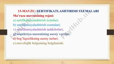 sertifikatlashtirish sxemalari — PPTX