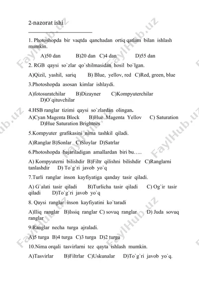 photoshopda qanchadan ortiq qatlam bilan ishlash — DOC
