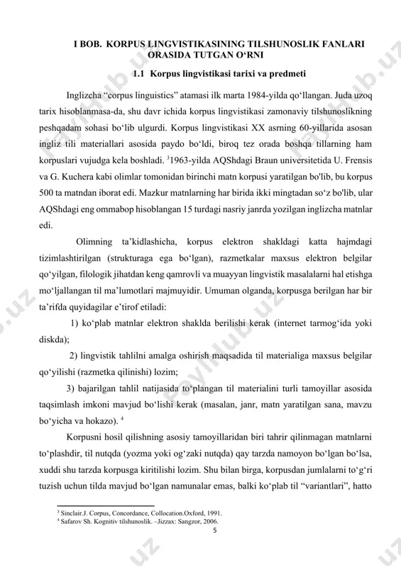 o‘rsatilsa, yuqorida keltirilgan turli xil belgilar bevosita faktik material to‘plash, uni tahlil qilish, o‘tkaziladigan dars uchun material tayyorlash, o‘rganilgan til birliklarining amalda qo‘llanilishini tekshirish kabi bir qator vazifalarni bajarish jarayonini bir necha yuz marta osonlashtiradi, tezlashtiradi. hozirgi vaqtda amaliy (faktik) material to‘plash va uni tahlil qilishda korpus lingvistikasi tobora ommalashib bormoqda. bu esa tilshunoslikda axborot texnologiyalarining shiddat bilan rivojlanishi natijasida kelib chiqqan tabiiy holatdir. quyida korpuslardan foydalanishning ayrim usullari keltiriladi. talaba korpusga kiruvchi autentik materialni mustaqil ravishda o‘rganib, u yoki bu til birligining mohiyati, nutq tuzishdagi ahamiyati, imkoniyatlari haqida taxmin, xulosalar qilishi mumkin. mazkur induktiv metod yordamida o‘zlashtirilgan bilim uzoq muddat talaba xotirasida saqlanishi hammaga aniq. masalan, ikkinchi tilni o‘rganayotgan talaba bir-biriga o‘xshash ikki so‘zning farqini tushuntirib berishi kerak, shu o‘rinda u mavjud korpus materiallaridan foydalanib, yuqoridagi so‘zlar qatnashgan 20-30 ta gapni bir zumda topadi hamda kontekst tahlil jarayonida o‘xshash so‘zlarning semantik farqini tushunib yetadi. [footnoteref:5] [5: yo‘ldoshev b. kompyuter …