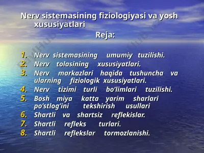 nerv sistemasining fiziologiyasi va yosh xususiyatlari — PPT