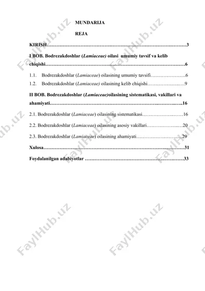 bodrezakdoshlar (lamiaceae) oilasi — DOCX