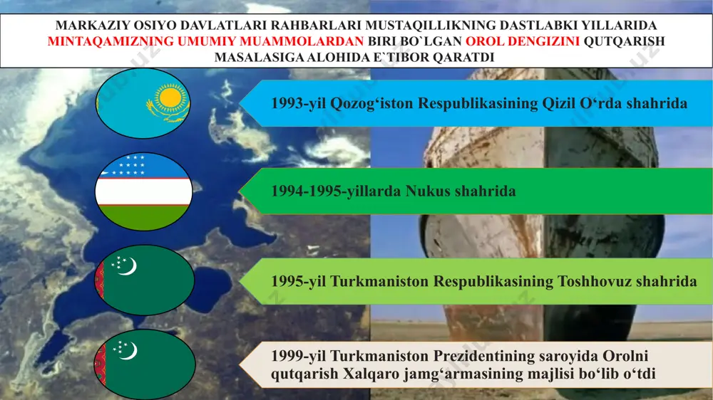 udiya arabistoni poytaxti ar-riyod shahrida bo‘lib o‘tgan aqsh va arabmusulmon davlatlari sammitida ishtiroki doirasida tojikiston prezidenti imomali rahmon va boshqa davlat rahbarlari bilan uchrashdi 1-savol: prezidentimiz shavkat mirziyoyevga “danaker” ordeni qaysi davlat rahbari tomonidan topshirlgan edi? 3-rejasi asosida bilimlarni mustahkamlaymiz! b) qirg`iziston davlat rahbari tomonidan. a) qozog`iston davlat rahbari tomonidan. c) turkmaniston davlat rahbari tomonidan. d) tojikiston davlat rahbari tomonidan. b) qirg`iziston davlat rahbari tomonidan. 2-savol: qo`shni tojikiston respublikasida nechanchi yillarda birodarkushlik urushi bo`lib o`tgan etgan edi? a) 1992–1996-yillarda. b) 1996–1999-yillarda. c) 2001–2002-yillarda. d) 2004–2006-yillarda. a) 1992–1996-yillarda. a) ashxabod va toshkent 3-savol: markaziy osiyoning qaysi shaharlar o‘rtasida 2017-yilning aprel oyidan 25 yillik tanaffusdan so‘ng yana aviaqatnovlar tiklangan? b) beshkek va toshkent c) ostona va toshkent d) dushanbe va toshkent d) dushanbe va toshkent tavsiya etilgan va foydalanilgan adabiyotlar i. ilmiy va siyosiy adabiyotlar: i. 1. mirziyoyev sh. m. “milliy taraqqiyot yo`limizni qat`yat bilan davom ettirib, yangi bosqichga ko`taramiz”. –t.: “o`zbekiston”, …