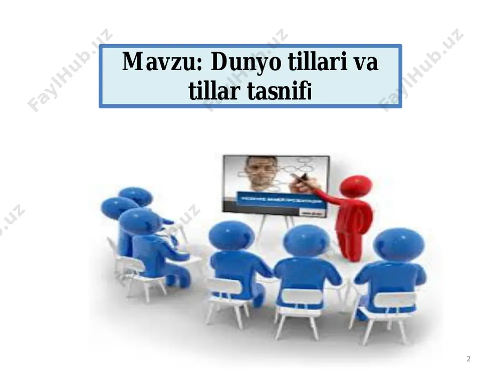 ‘p qirrali, unga 3 asosiy belgi tanlab olingan: - tilning o‘zi mansub bo‘lgan etnik jamiyat bilan aloqasi; - tilning jamiyatdagi vazifalari; - asosiy etnik hudud doirasida tilning tarqalganligi. tillаrning funksiоnаl tаsnifi tilning xalq tarixi bilan aloqasiga ko‘ra, asosan, tillar 3 turga ajratiladi: qabila tili, elat tili, milliy til tillardagi ijtimoiy vazifalarni tasniflash turli nutq uslublarining, tillar ixtisoslashuvining paydo bo‘lishiga olib keladi. tillаrning funksiоnаl tаsnifi hozirgi dunyo tillarining yarmidan 10 mingtagacha kishi foydalanadi. yoki mavjud tillar to‘rtdan bir qismining har birida gaplashuvchilar soni 1000 tadan oshmaydi. boshqacha aytganda, dunyo tillarining 96 foizida dunyo aholisining faqat 3 foizigina muloqot qiladi. 360 tilning har birida esa gaplashuvchilar soni 50 tadan oshmaydi. dunyodagi 46 ta tilning bittadan sohibi qolgan, xolos. tillarning geneologik tasnifi geneologik tasnifda tillar bir manbadan kelib chiqqanligi, qaysi tillar bir-biri bilan qardosh ekanligi asosida tasniflanadi, shu bilan birga, so‘z va qo‘shimchalarning grammatik xususiyatlarini nazarda tutib, tillar ayrim guruhlarga ajratiladi. geneologik tasnifda …