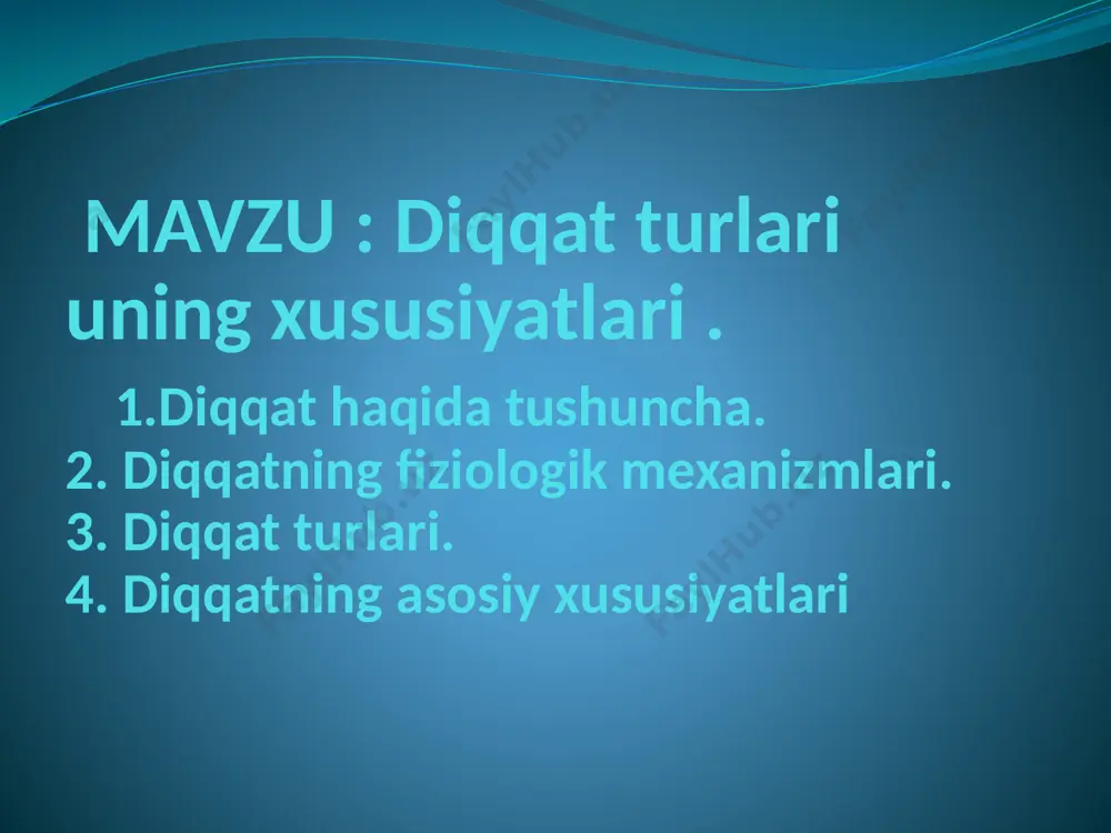r bir daqiqada organizmga turli narsalarning ta’siridan hosil bo’lgan qo’zg’olishlarga nisbatan, oriyentirovka yoki tekshirish refleksini hosil qilgan narsaning ta’siridan yuz bergan qo’zg’olish kuchli bo’ladi. diqqat ma’lum nerv markazlarining qo’zg’alishi va miyadagi boshqa nerv markazlarining tormozlanishi bilan bog’liqdir. bu esa sub’yekt ahamiyatli bo’lgan qo’zg’atuvchilarni ajratishni, ya’ni psixik faoliyatning yo’naltirilishini ta’minlaydi. bunday yo’naltirilishning sodda misoli sifatida oriyentatsiya refleksini ko’rsatish mumkin. xar qanday yangidan yuzaga kelgan qo’zg’atuvchi, agar u yetarli darajada intensiv(kuchlanishga ega) bo’lsa, tegishli qo’zg’alish jarayonini yuzaga keltiradi, bu refleks, i.p.pavlov aytganidek «nima u» degan refleks bilan ifodalanadi, bu esa sodda turdagi diqqatning fiziologik asosidir. i.p.pavlov ta’limoti bilan akademik a.a.uxtomskiy olib borgan tekshirishlari bir–biriga to’g’ri keladi. agar nerv sistemasiga bir qancha qo’zg’ovchilar bir vaqtda ta’sir qilsa bosh miya po’stida shu ongning o’zida bir necha qo’zg’alish o’choqlari paydo bo’ladi. shu bilan birga, xar bir qo’zg’alish o’chog’i bosh miya po’stining hamma yog’iga tarqalishga iradiatsiyalanishga moyildir. shuning uchun ayrim qo’zg’alish o’choqlari o’rtasida to’qnashish va «kurash» …