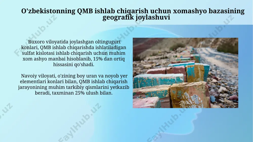 qmb ishlab chiqarishda o'zbekiston xom ashyo bazasini hududlar kesimida joylashishi - Page 4