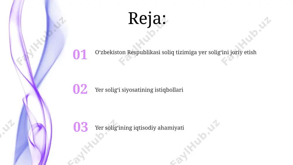 lari, 2008 yildan boshlab, yer uchastkalarining soliqqa tortish bazasini aniqlash va soliq stavkalarini belgilash mexanizmlarini o'z ichiga oladi. soliq kodeksining tegishli boblari, 15 dan ortiq moddalar bilan, yer solig'i hisob-kitobi, to'lash tartibi va soliq majburiyatlarini bajarmaslik uchun javobgarlikni tartibga soladi. yer soligʻini hisoblash metodlari qishloq xoʻjaligi yerlari uchun soliq stavkasi, shaharlardagi yerlarga nisbatan pastroq boʻlib, 1 gektar uchun oʻrtacha 200-300 soʻmni tashkil qilishi mumkin. yer uchastkasining joylashuviga va uning maqsadiga (masalan, sanoat, turar-joy) qarab, qoʻshimcha soliq koeffitsiyentlari (0,5 dan 2 gacha) qoʻllanilishi mumkin. yer soligʻini nazorat qilish va undirish yer soligʻi yigʻimlarining 2023-yil yakunlari boʻyicha 15% ga oʻsishi kuzatildi, bu soliq tizimining samaradorligini oshirishga oid choralar natijasidir. soliq toʻlovchilarning 80% dan ortigʻi elektron platforma orqali yer soligʻini toʻlaydi, bu esa jarayonni soddalashtirdi va vaqtni tejaydi. oʻzbekiston respublikasining soliq tizimiga yer soligʻini joriy etishning dolzarbligi uzbekistanning qishloq xo'jaligi sektorining rivojlanishiga investitsiyalarni jalb qilish maqsadida, yer solig'i stavkalarini 15% gacha pasaytirish, deb …