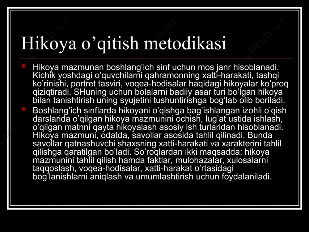 ining jonliligi bolalar uchun juda qiziqarlidir. ertakda qatnashuvchilar ko’pincha rahmdil, saxiy, adolatli hamda ularning aksi bo’lgan yovuz, baxil, ochko’z obrazlarga bo’linadi. ertakning pedagogik qimmati shundan iboratki, bolalar unda to’g’rilik, halollik g’alaba qilganidan, kishilar qiyinchilikdan qutulganidan, ya’ni yaxshilik, ezgulik ro’yobga chiqqanidan va yomonlik, yozuvlik mahkumlikka uchraganidan quvonadilar. ular hayotda ham doim shunday bo’lishini istaydilar. ertak bolalarda personajlarning xatti-harakatini muhokama qilib baholash ko’nikmasini o’stiradi. o’quvchilar ertakni tahlil qilish jarayonida kishilardagi qanday sifatlar sizga yoqadi? nima uchun? ...nima uchun jazolanadi (yoki rag’batlantiriladi)? nima uchun ertakdagi ba’zi qaxramonlarga xatto tabiat kuchlari ham yordam beradi, ba’zilaridan esa, aksincha, yuz o’giradi? kabi savollarga javob berish uchun o’ylaydilar, ertak qaxramonlarining xatti-harakatini muhokama qilib, uni baholashga o’rganadilar. masalan, “ur to’qmoq” ertagidagi asosiy fikr yaxshilikka-yaxshilik qaytishi, yovuzlik qoralanishini ifodalashdan iborat bo’lsa, “donishmand” ertagida ahillikka undashdan iborat. ertakda halq o’z hayotini o’zi hikoya qiladi, shuning uchun o’quvchilar ertakni o’qish bilan ma’lum davrdagi halq hayotini, o’ylari va orzu-istaklarini bilib oladilar. ertak …
