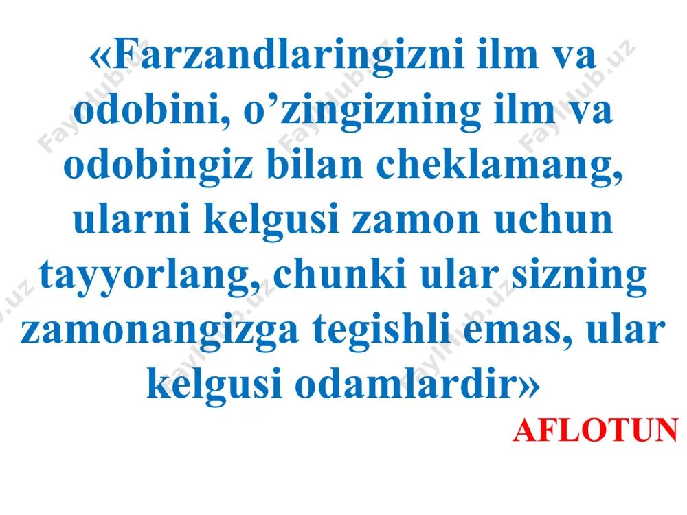 araqqiyotini davrlarga bo’lish tamoyillariga asoslanadi. bu klassifikasiyalarda bolalik davrini o’zining uch davri farqlanadi: ilk bolalik, bolalik va o’smirlik. har bir bosqichning o’ziga xos yetakchi faoliyati, o’zgarishlari va rivojlanish shart-sharoitlari mavjud bo’ladi va ularni bilish tarbiyachilar uchun katta amaliy ahamiyatga ega bo’ladi. har bir bosqichda faoliyat motivlari ham o’zgaradi, ularning o’zgarishi shaxs ehtiyojlari va talablari darajasining o’zgarishiga mos tarzda ro’y beradi. inson hayotining barcha davrini yaxlit tarzda qamrab olgan klassifikasiyalardan biri butun jahon olimlarining qaroriga ko’ra, 1965 yili xalqaro fanlar akademiyasining maxsus simpoziumida qabul qilingan sxema hisoblanadi. psixolog b.g.ananyev, e.erikson va birrenlar taklif etgan klassifikatsiyaga asoslangan bo’lib, umumlashtirilgan toifalashdir. yosh davrlari erkaklarda ayollarda chaqaloqlik 1-10 kun 1-10 kun emizaklik davri 10 kundan 1 yoshgacha 10 kundan 1 yoshgacha ilk bolalik 1-2 yosh 1-2 yosh bolalikning 1- davri 3-7 yosh 3-7 yosh bolalikning 2-davri 8-12 yosh 8-11 yosh o’smirlik davri 13-16 yosh 12-15 yosh o’spirinlik davri 17-21 yosh 16-20 yosh o’rta yetuklik …