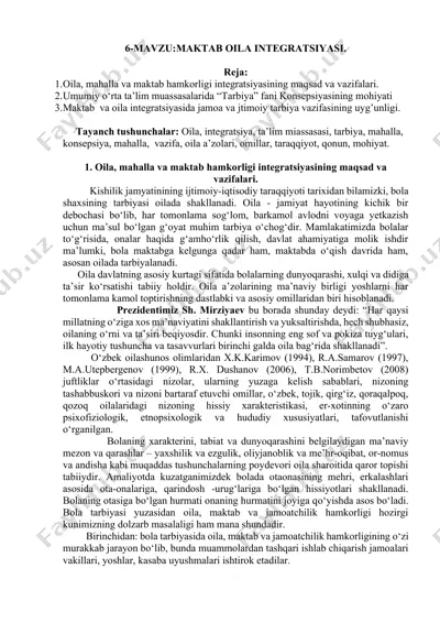 oila, mahalla va maktab hamkorligi integratsiyasi — DOCX