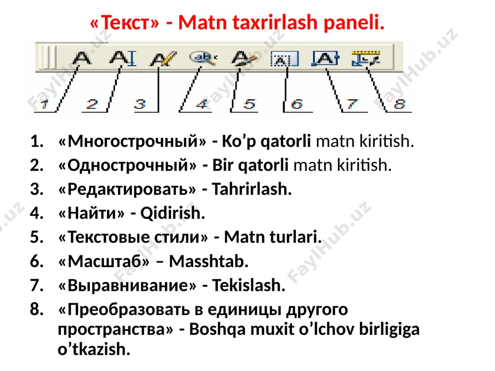 auto cad dasturini uskunalar panelidagi buyruqlarning vazifalari va ulardan foydalanish - Page 5
