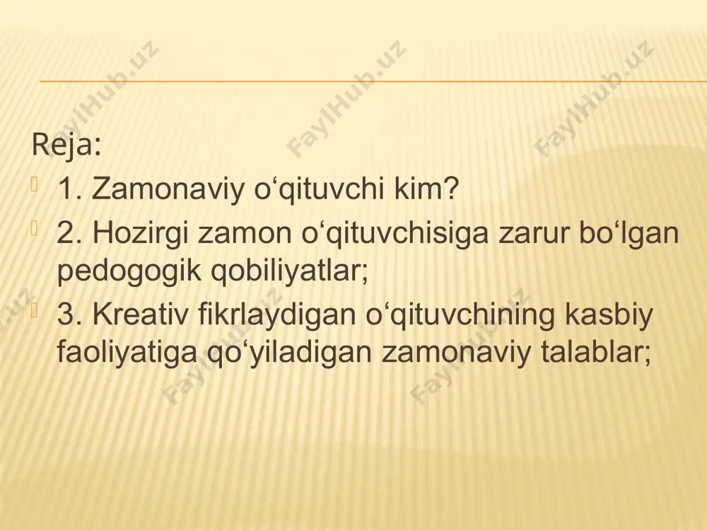 a tutiladi. akademik qobiliyat - barcha fanlar yuzasidan muayyan bilimlarga ega bo‘lishlik. bunday qobiliyatlarga ega bo‘lgan ta’lim beruvchi o‘z mutaxassisligi bo‘yicha bilimlar hajmidagina emas, balki ancha keng va chuqurroq biladi. perseptiv qobiliyat - qisqa daqiqalarda tarbiyalanuvchilar holatini idrok qila olish fazilati, bu tarbiyalanuvchining ichki dunyosiga kira olish qobiliyati, tarbiyalanuvchi shaxsini va uning vaqtinchalik psixologik holatlarini juda yaxshi tushuna bilish bilan bog‘liq bo‘lgan psixologik kuzatuvchanlikdir. nutqiy qobiliyat –ixcham, ma’noli, ohangdor, muayyan ritm, temp, chastotaga ega bo‘lgan nutq. shuningdek, ta’lim beruvchi nutqining jarangdorligi, uning pauza, mantiqiy urg‘uga rioya qilishi. tashkilotchilik qobiliyati- o‘quv guruhi yoki jamoani uyushtirish va uni boshqarish iste’dodi. tashkilotchilik tarbiyalanuvchilarni xilma-xil faoliyat turiga jalb qilish uchun asos hisoblanadi. obro‘ga ega bo‘lishlik qobiliyati- o‘zining shaxsiy xususiyati, bilimdonligi, aql- farosatli, mustahkam irodasi bilan obro‘ orttirish uquvchanligi. fanda bu qobiliyat turi – avtoritar qobiliyat, deb ham yuritiladi. kommunikativ qobiliyat –muomala va muloqot o‘rnata olish, bolalarga kirishib ketish qobiliyati, tarbiyalanuvchilarga to‘g‘ri yondashish yo‘lini topa …