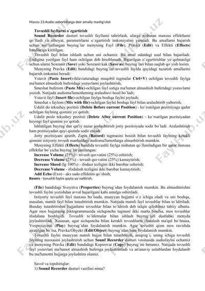 tovushli fayllarni o`zgartirish — DOCX