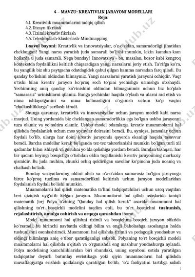 kreativlik jarayonlari modeli — DOCX
