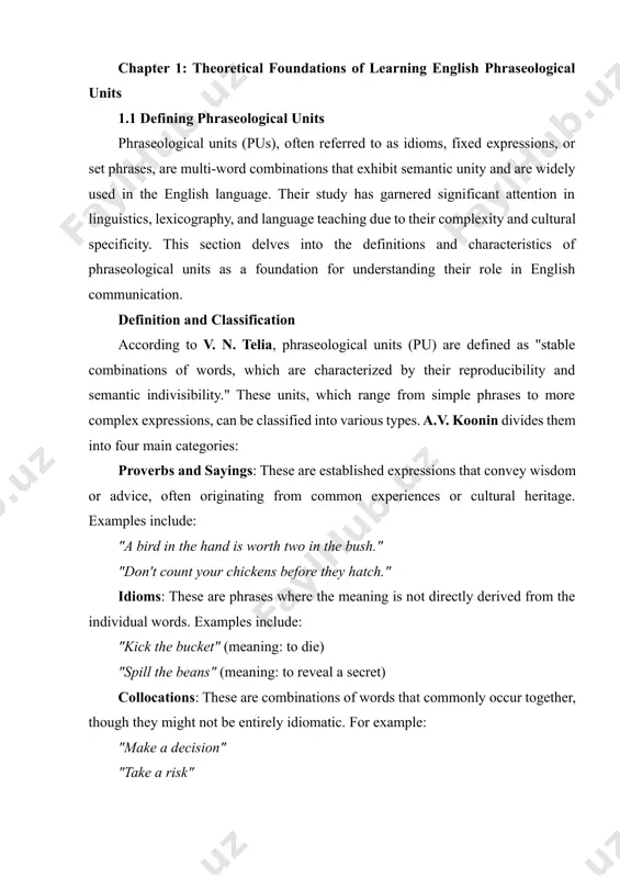 modified to "once in a green moon." figurative meaning: many pus employ metaphorical or symbolic language, reflecting cultural or historical influences. for instance, "the elephant in the room" symbolizes an obvious issue being ignored, and "bite the bullet" refers to enduring a difficult situation. fixed collocability: specific words in a pu are often fixed and cannot be substituted without altering the meaning. for instance, "heavy rain" is correct, but "strong rain" sounds unnatural. similarly, "take a break" is fixed, while "have a break" is regionally dependent. cultural specificity: pus often reflect the cultural, historical, and social contexts of a language community, making them challenging for language learners to grasp fully. for example, "as american as apple pie" reflects american culture, while "carry coals to newcastle" is rooted in british history. definitions in linguistics linguists have proposed various definitions of phraseological units, emphasizing different aspects: vinogradov (1947): defined pus as stable …
