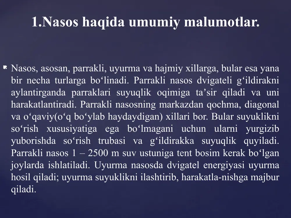 nasosni “tkr – d” tizimini hisoblash (kurs loyihasi taqdimoti) - Page 5