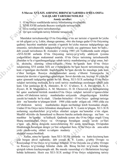 xvi-xix asrlarda o‘rta osiyo xalqlari tarixshunosligi — DOC