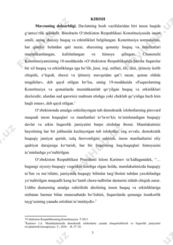 tajovuzlardan muhofaza qilish о‘zbekiston respublikasi jinoyat huquqining eng dolzarb vazifalaridandir. inson sog‘lig‘i va uning daxlsizligi tо‘g‘risida g‘amxо‘rlik qilish, uning barcha imkoniyatlarini va ijodiy salohiyatini rо‘yobga chiqarish uchun zarur bо‘lgan shart-sharoitni yaratish respublika rahbariyatining, davlatning, barcha huquqiy institutlarning, sud-tergov organlarining diqqat markazida bо‘lib, о‘zbekiston respublikasi qonunlarining asosini tashkil etadi. mavzuning о‘rganilganlik darajasi. tanlangan mavzu dolzarbligi va keng qamrovligi tufayli huquqshunoslar, jamiyatshunoslar, faylasuflar, huquq targ'iboti organlarini va boshqa soha xodimlari e'tiborini o'ziga jalb etib kelgan. shaxsga qarshi jinoyatlar haqida monografiya, risola va maqolalar e'lon qilingan. a.a.otajonov, m.x.rustamboev, f.tohirov a.k.erkaxodjayev, o.a.karimova, z.gafarov va boshqalar tadqiqotlar olib borganlar. bu yozilgan monografiya, о‘quv qо‘llanma va ilmiy maqolalarda shaxsga qarshi jinoyatlar, uning bugungi kundagi xavfi haqida va bu jinoyatga nisbatan qo'llaniladigan jazolar haqida yozilgan. shaxsga qarshi jinoyatlarga qarshi kurashning interfaol usullaridan targ'ibot va tаshviqot ishlarida foydalanishg uchun hozirgi kunga qadar o'quv uslubiy qo'llanmalar mavjud emas. shu sababdan ham shaxsga qarshi jinoyatlarga qarshi kurashning interfaol usullaridan ko'rsatishni …