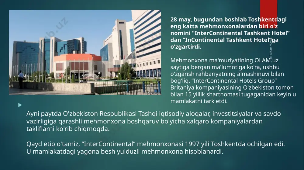 mamlakatimiz tarixi sahifalariga ulkan bunyodkorlik, xalqimiz erishayotgan olamshumul yutuqlar, ezgulik va shodumonlik, taraqqiyot va farovonlik yili sifatida zarhal harflar bilan bitilmoqda. shahar va qishloqlarimizda barpo etilayotgan zamonaviy korxonalar, turar joylar, ta’lim va tibbiyot muassasalari, ravon yo‘llar va ko‘priklarni ko‘rib ko‘z quvnaydi, dillarda shukronalik, g‘urur hissi ortadi. www.arxiv.uz oʻzbekiston respublikasi oliy majlisi — oʻzbekiston parlamenti, oliy davlat vakillik, qonun chiqaruvchi organi. dastlab bir palatali parlament sifatida tashkil etilgan va fuqarolarning umumiy, teng , toʻgʻridan-toʻgʻri saylov huquqi asosida shakllantirilgan. 1-chaqiriq oliy majlis qoʻp partiyalilik asosda 3 turda — 1994 yil 25 dek., 1995 yil 8 va 22 yanvarda boʻlib oʻtgan saylovlarda saylangan va 1995—99 yillarda faoliyat koʻrsatgan. 2-chaqiriq oliy majlisga saylovlar 1999 yil 5 va 19 dek.da boʻlib oʻtgan va u 2000— 2004 ylarda faoliyat koʻrsatgan. bir palatali parlament 250 deputatdan iborat boʻlib, u ishlagan davrda 10 ta kodeks, ikkita milliy dastur, 240 ta qonun, 468 ta qaror qabul qilingan, qonun hujjatlariga …