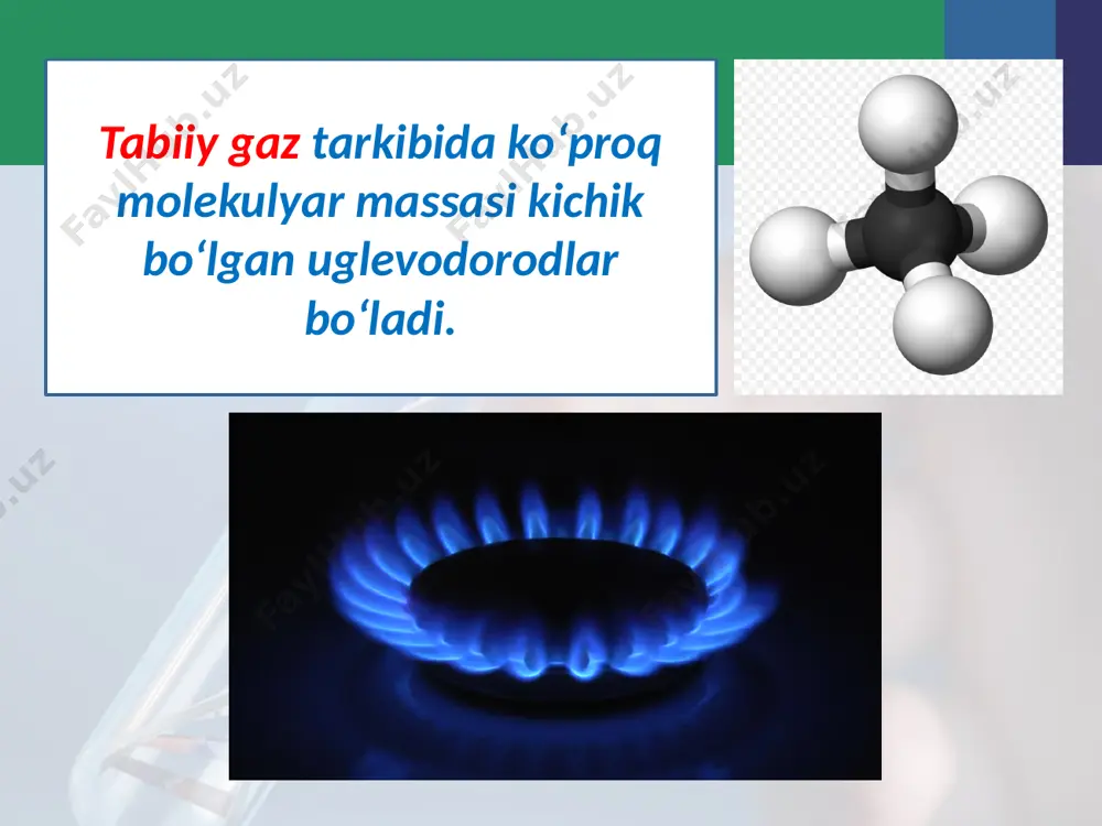 i tarkibida aromatik va geterosiklik birikmalar bo‘ladi. ammiak suvi ammiak, ammoniy xlorid va karbonatdan iborat suvli eritma bo‘lib, undan azotli o‘g‘itlar ishlab chiqarishda foydalaniladi. koks gazi tarkibiga benzol, toluol, ksilollar, fenol, ammiak, vodorod sulfide va boshqa moddalar kiradi. koks gazidan ammiak, vodorod sulfid alohida ajratilgandan so‘ng benzol va boshqa qimmatbaho moddalar olinadi. image2.jpg image3.jpeg image4.jpeg image5.jpeg image6.jpeg image7.jpeg image8.jpeg image9.jpeg image10.png image11.jpeg image12.jpeg image13.jpeg image14.jpeg image15.jpeg image16.jpeg image17.jpeg image18.jpeg image19.png image20.jpeg image21.jpeg image22.jpeg image23.jpeg image24.jpeg image25.jpeg image26.jpeg image27.png image28.jpeg image29.jpeg image1.jpg