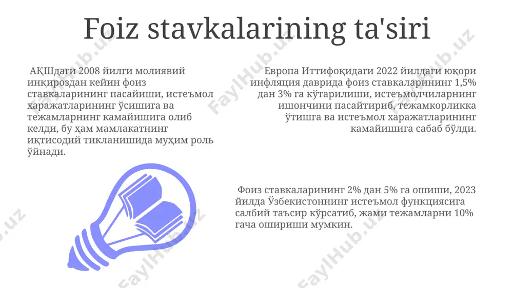 q prognozlarni olish mumkin. jamg'arish funksiyasi жамъгариш функциясининг шакли ва параметрлари, хусусан, қишлоқ жойлардаги 50% ва шаҳарлардаги 30% аҳолининг тежамга бўлган муносабатига боғлиқ равишда фарқланиши мумкин. жамъгариш функцияси кейнснинг истеъмол ва тежам моделларида муҳим ўрин тутади ва макроиқтисодий прогнозларда, масалан, 2023 йил учун яим ўсишини башорат қилишда қўлланилади. жамъгариш функциясидаги маргинал тежовчилик мойиллиги (мтм) ўзбекистонда 2022 йилда тахминан 0,2 бўлиб, бу аҳоли даромадининг 20%и тежамга йўналтирилишини англатади. sarf-xarajat va jamg'arish siyosati toshkent shahridagi oilalar 2023-yilda o'rtacha daromadlarining 60% ni sarf-xarajatlarga, 40% ni esa jamg'arishga yo'naltirgan, bu andijon viloyatiga nisbatan yuqoriroq ko'rsatkichdir. samarqand viloyatida 2022-yilda amalga oshirilgan tadqiqotlar shuni ko'rsatdiki, aholining 30% dan ortig'i o'z jamg'arishlarini asosan ko'chmas mulkka investitsiya qilishga yo'naltiradi. 2000-yillarning boshlarida o'zbekistonda sarf-xarajatlarning yaimga nisbati 85% atrofida bo'lib, jamg'arish darajasi past edi, bu esa iqtisodiy o'sishni cheklab qo'ygan. keynsning sarf-xarajat funksiyasi кейнснинг тежамкорлик функциясида, даромад маълум бир даражага етганда, маргинал тежамкорлик мойиллиги ортишини, масалан, 20,000 сўмдан юқори даромадларда …
