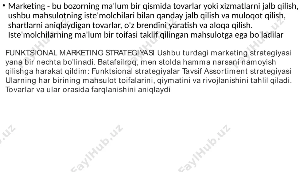 shimcha ajratmalar mavjud bo'lsa, ular kamayishi mumkin, shu bilan birga mahsulotning oxirgi muddatini etkazib berish muddatini qisqartirish. biznes-rejadagi marketing rejasi: loyihaning vazifasini tushunish; mumkin bo'lgan rivojlanish maqsadlarini aniqlang; xaridorning portretini aniq chizish; noyob savdo taklifini yarating (utp); oylar davomida marketing strategiyasini to'plang; foydani bashorat qilish - va marketingga qanday sarflash; raqobatchilar kuchlari va zaif tomonlarini tahlil qilish; mumkin bo'lgan sheriklarni toping. marketing tadqiqotlari biznes-reja marketing tadqiqotlarining asosiy sharti haqiqatdir. siz statistik ma'lumotlarni ochiq manbalardan foydalanishingiz mumkin, ammo bu ma'lumotning ob'ektivligini kafolatlamaydi. o'zingizning tahlilingizni ushlab turish yaxshiroqdir. (masalan, ijtimoiy tarmoqlarda so'rov). loyihani ishga tushirishdan oldin bozorning ob'ektiv rasmini amalga oshirishingiz mumkin bo'lgan ko'plab usul va rejalar mavjud. bu erda eng mashhur. sherganton 5w: (nima? kim? qachon? nega?) nima? biz nima sotamiz? mahsulot tavsifi. agar tovarlar biroz bo'lsa, tovarlar yoki xizmatlarning qaysi yo'nalishi haqida o'ylang va bu marketing kampaniyasida targ'ib qilish liniyasidan. katta, o'rta, kichik yumshoq o'yinchoqlar, stol o'yinlari, qo'g'irchoqlar, bolalar uchun …