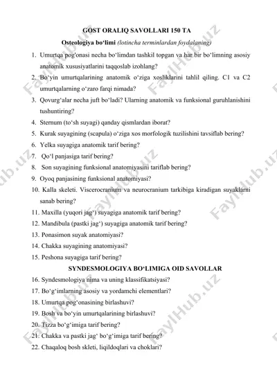 osteologiya test savollari — DOCX