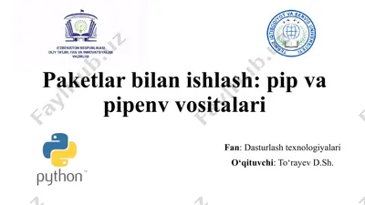 paketlar bilan ishlash: pip va pipenv vositalari — PPTX