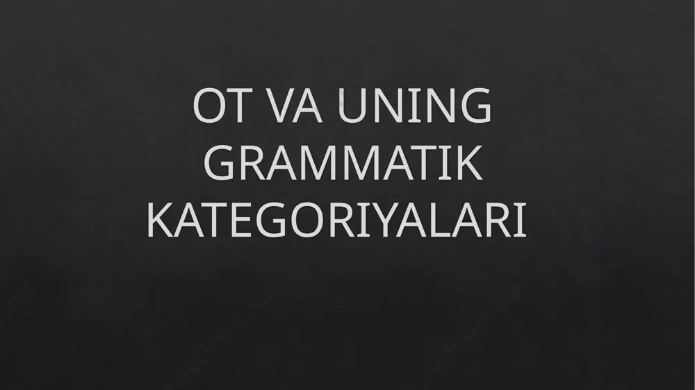 genu, genus, neutrum -tizza. caries, ei, f -o‘qilishi –caries, cariei, femininum -chirish. otlar kelishiklar bo‘yicha turlanganda ot negiziga kelishik qo‘shimchalari qo‘shiladi. otning negizini topish uchun otni qaratqich kelishigi birlik sonida yozib, undan qaratqich kelishik qo‘shimchasini olib tashlash kerak. masalan: nom. sing.: aqua dens septum gen. sing.: aquae dentis septi ot negizi: aqu- dent- sept- e’tiboringiz uchun rahmat!!! image6.jpeg image7.png image8.png image9.png image10.png image11.png image12.png image13.png image14.png image15.png image16.png image17.png image18.png image19.png image20.png image21.png image22.jpeg image23.png