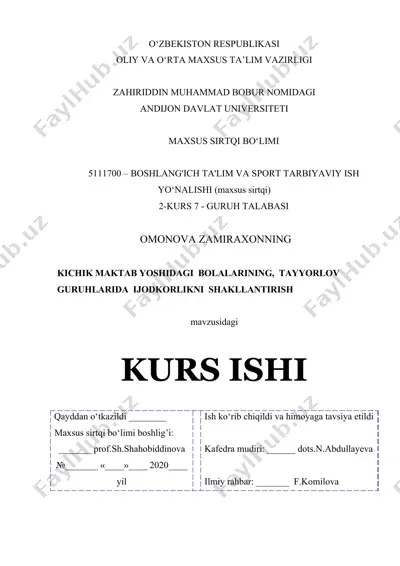ijodiy faoliyat mashg'ulotlari tashkil qilish metodikasi — DOC