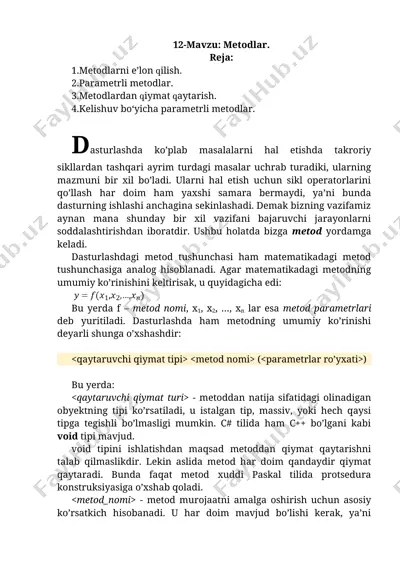 dasturlashdagi metodlar — DOC