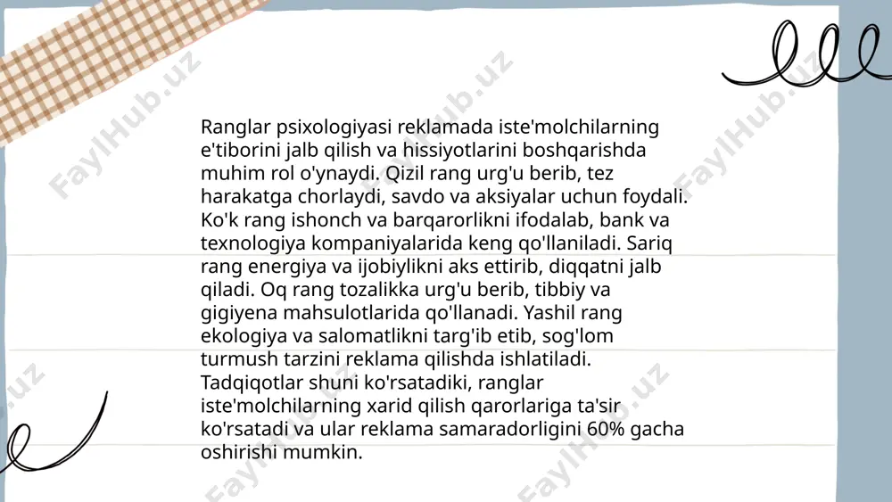 ozlarni 50% gacha ko'proq mahsulotni sotib olishga undashga yordam beradi. ... t.me/slaydai_bot 8. o'tmishdagi to'siqni taklif qilishning psixologiyasi turli yondashuvlarni o'rganishga imkon beradi. psixologiyadagi tadqiqotlar shuni ko'rsatadiki, o'tmishdagi to'siqlarga duch kelgan odamlar ko'pincha ehtiyotkorlik va stressga moyil bo'ladilar. statistikaga ko'ra, shaxslarning 25-30% o'z hayotlarida qiyinchiliklarni taklif qilishda ruhiy jihatdan zaifroq bo'lishi mumkin. bunday to'siqlar, masalan, harakatlanish cheklovlari yoki oila ichidagi ijtimoiy to'siqlar, shaxsni o'z oldiga qo'yilgan maqsadlar yo'lida ko'proq sa'y-harakatlar amalga oshirishga majbur qiladi. mazkur jarayonlarni o'rganish orqali, o'tmishdagi to'siqlarni yengib o'tishga yordam beruvchi turli strategiyalar ishlab chiqiladi. ... t.me/slaydai_bot narx va qadriyat idroki bozorda muhim rol o'ynaydi. iste'molchilar mahsulot yoki xizmatning narxi va uning qadriyatini qanday baholaydi? 60% iste'molchilar narx asosida qaror qabul qiladi. biroq, mahsulotning sifati ham muhim bo'lib, bu iste'molchilar orasida 40% bilan ikkinchi o'rinda turadi. qadrli brendlar va ularning imiji tovar narxiga ta'sir qiladi, masalan, luks brendlarda narx yuqori bo'lsa-da, ularning qadriyati iste'molchilar uchun yuqori baholanadi. …