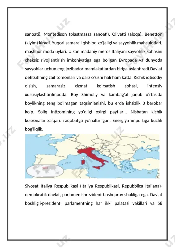 maviy emigratsiya bilan ajralib turadi. har yili o'n minglab odamlar uni tark etishadi. bu dehqonlarning og'ir turmush sharoiti, ishsizlik va ishchilarning kam maoshi bilan bog'liq. italiyalik ishchilarning turmush darajasi evropaning rivojlangan kapitalistik mamlakatlarida eng past ko'rsatkichlardan biridir. ilgari italiya chet elga emigratsiya bilan ajralib turardi. urushdan keyingi davrda "umumiy bozor" mamlakatlariga, xususan, frantsiya va frantsiyaga vaqtinchalik va mavsumiy emigratsiya oshdi. italiyada tashqi migratsiya balansi salbiy. italiya - evropadagi aholi zich joylashgan mamlakatlardan biri. aholi taqsimotiga intensiv urbanizatsiya jarayoni ta'sir qiladi. shahar aholisining asosiy qismi shimoliy italiyada to'plangan. har yili yangi shahar aglomeratsiyalari paydo bo'ladi va kengayadi. turindan milangacha bo'lgan hudud shaharlashgan hududdir. yirik shaharlarning yarmidan ko'pi shimolda, janubda shahar-qishloqlar ustunlik qiladi (yirik aholi punktlari), aholisi asosan ish bilan band qishloq xo'jaligi. aholining etnik tarkibi bir xil - 98% italiyaliklar. diniga ko'ra, italiyaliklar katoliklardir. aholining sinfiy tarkibi ko'pchilik bilan ajralib turadi o'ziga xos tortishish kuchi shahar va qishloq proletariati, kambag'al dehqonlar, …