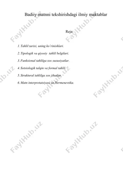 badiiy matnni tekshirishdagi ilmiy maktablar — DOC