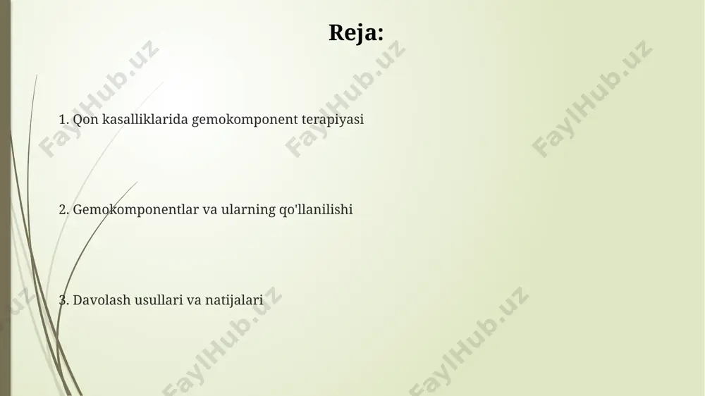 a buyicha ko'rsatkichlar qatoriga, masalan, 30 yoshdan oshgan toshkentlik bemorlarda kuzatilayotgan surunkali anemiya holatlari, shuningdek, gematokrit darajasi 30% dan past bo'lgan holatlar kiradi. qon kasalliklarida gemokomponent terapiyasi qon kasalliklarida gemokomponent terapiyasi, masalan, anemiya davolashda, 200 dan ortiq bemorga yordam bergan toshkent shahridagi klinikalarda qo'llaniladigan samarali usul hisoblanadi. gemakomponentlarni ajratish texnologiyalari samarqanddagi ilmiy markazlarda takomillashtirilmoqda, natijada 95% gacha samaradorlikka erishiladi va qon komponentlarining saqlash muddati uzaymoqda. o'zbekistonda gemokomponent terapiyasi yordamida 5000 dan ortiq bemorga, jumladan, trombotsitopeniya va gemorragik diatez bilan og'rigan bemorlarga muvaffaqiyatli yordam berilgan. gemokomponentlarning turlari va ularning xususiyatlari plazmaning turli fraktsiyalari, jumladan, immunoglobulinning 100 ml dan 250 ml gacha bo‘lgan hajmlarda ishlab chiqarilishi toshkentdagi qon markazlarida immunitetni qo‘llab-quvvatlash maqsadida qo‘llaniladi. trombotsitlar konsentrati, taxminan 3x10¹¹ trombotsitni o'z ichiga olgan, qon ketish xavfini kamaytirishga yordam beradigan gemokomponent hisoblanadi va uni tayyorlash jarayoni germaniya texnologiyalari asosida amalga oshiriladi. gemokomponentlar orasida eritrotsitar massa, 200-250 ml hajmdagi, kislorod tashish qobiliyatiga ega bo‘lgan va qon …